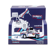 Load image into Gallery viewer, Tarmac Works 1:64 Lancia 037 Rally Safari Rally 1984 + Tomica Premium 1:64 (Random)