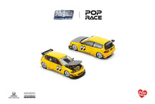 Load image into Gallery viewer, PopRace 1/64 Pandem Civic EG6 v1.5 Mooneyes WHITE/YELLOW - PRE010 (Blister)
